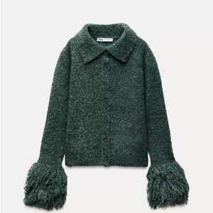 Zara Emerald Fringe Sweater